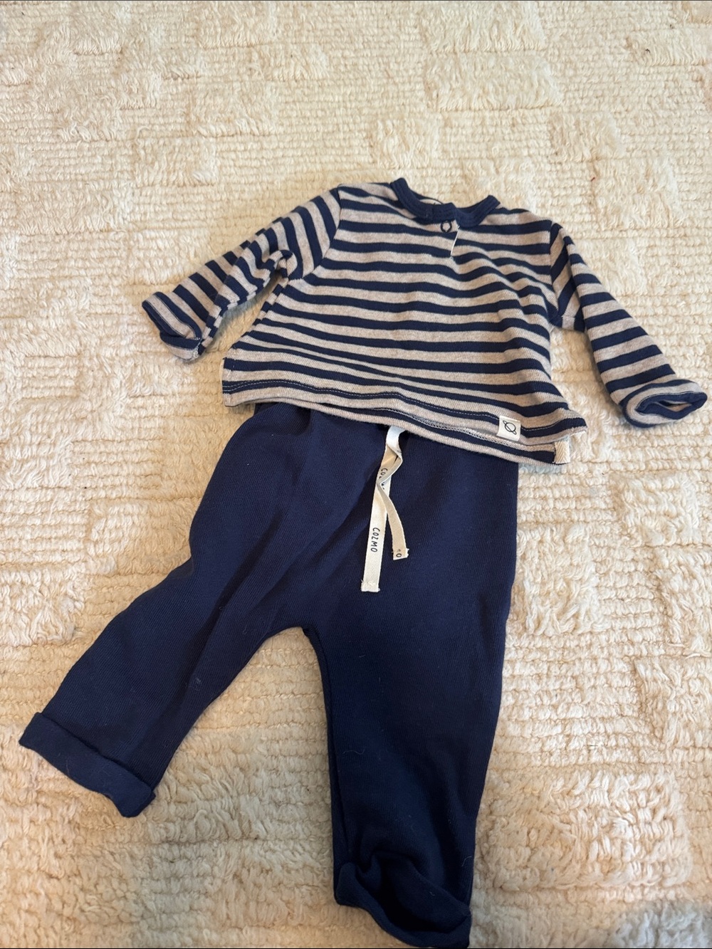 Cozmo Navy Stripe Kids Top and Navy Bottoms Set (3M)